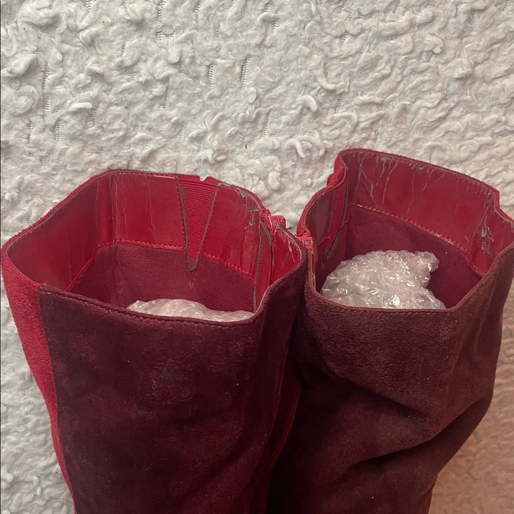 Pierre Dumas Amanda 6 Knee-High Boots in Red Burgundy Pink Colorblock, Size 10